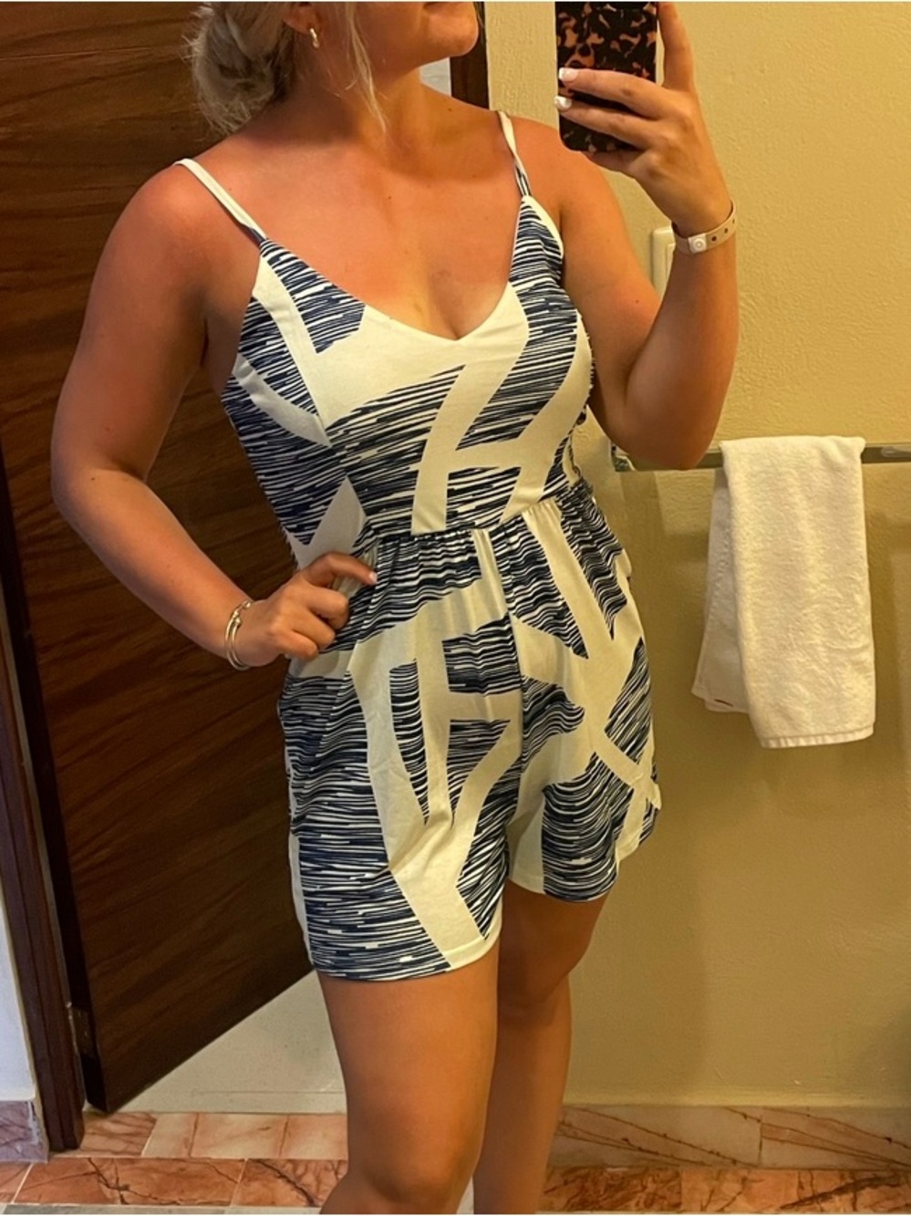 Blue & White Striped Geo-Print m' Romper